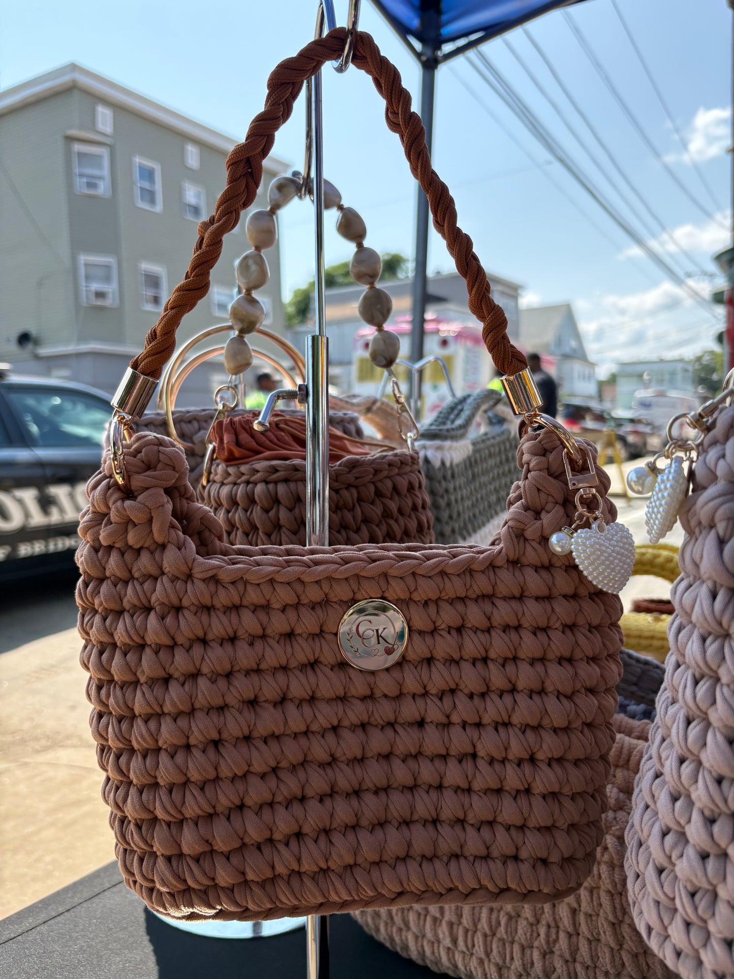 Brown Handbag, Crochet Handbag, Brown Purse
