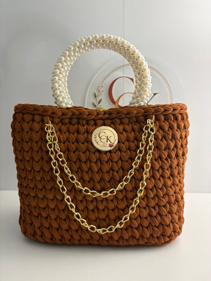 Brown Handbag, Crochet Handbag, Brown Purse