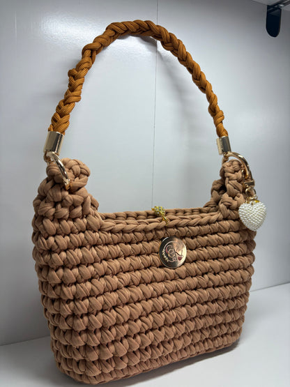 Brown Handbag, Crochet Handbag, Brown  Purse