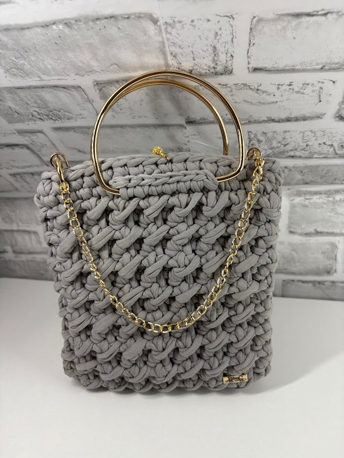 Grey Clutch Handbag, Crochet Handbag, Grey clutch