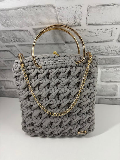 Grey Clutch Handbag, Crochet Handbag, Grey clutch
