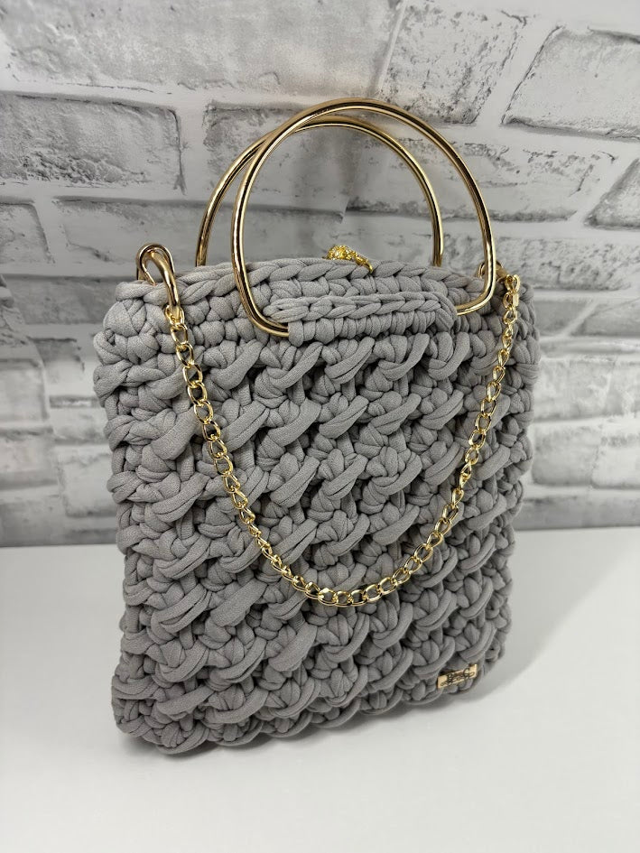 Grey Clutch Handbag, Crochet Handbag, Grey clutch