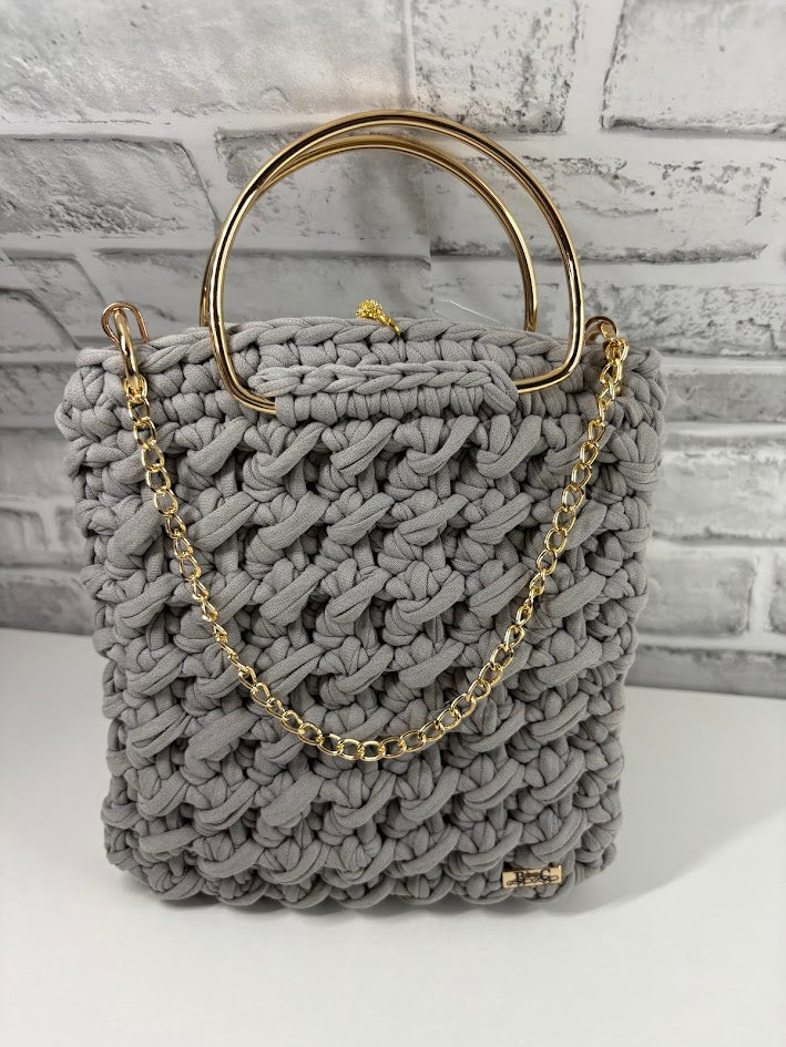 Grey Clutch Handbag, Crochet Handbag, Grey clutch