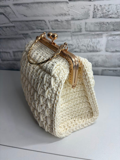 White Clutch, Crochet White Purse, White Handbag