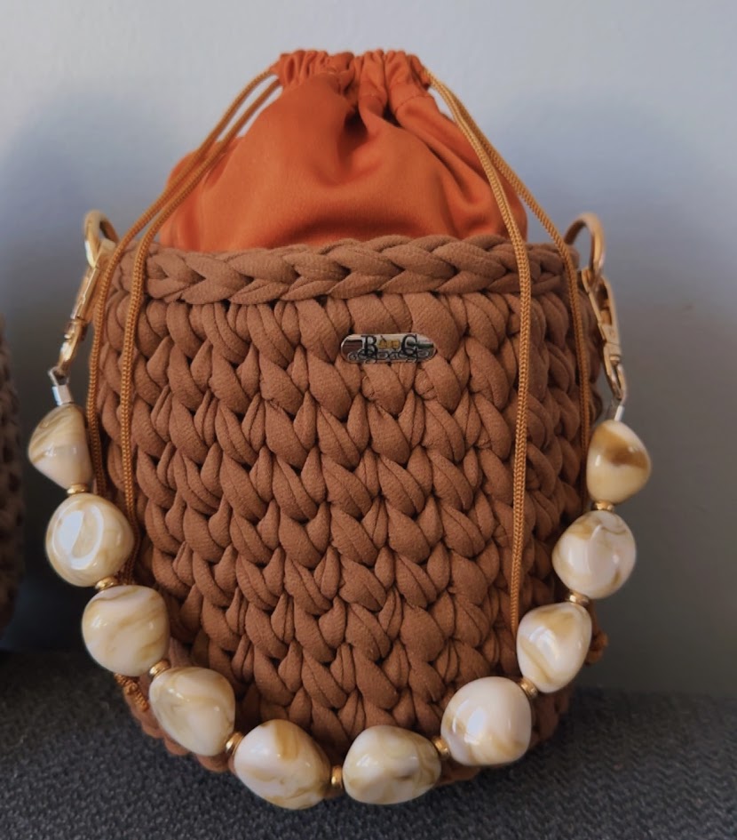 Brown Handbag, Crochet Handbag, Brown clutch