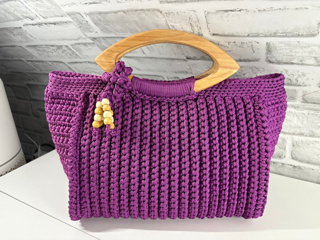Purple Tote Handbag, Crochet Handbag, Purple Tote