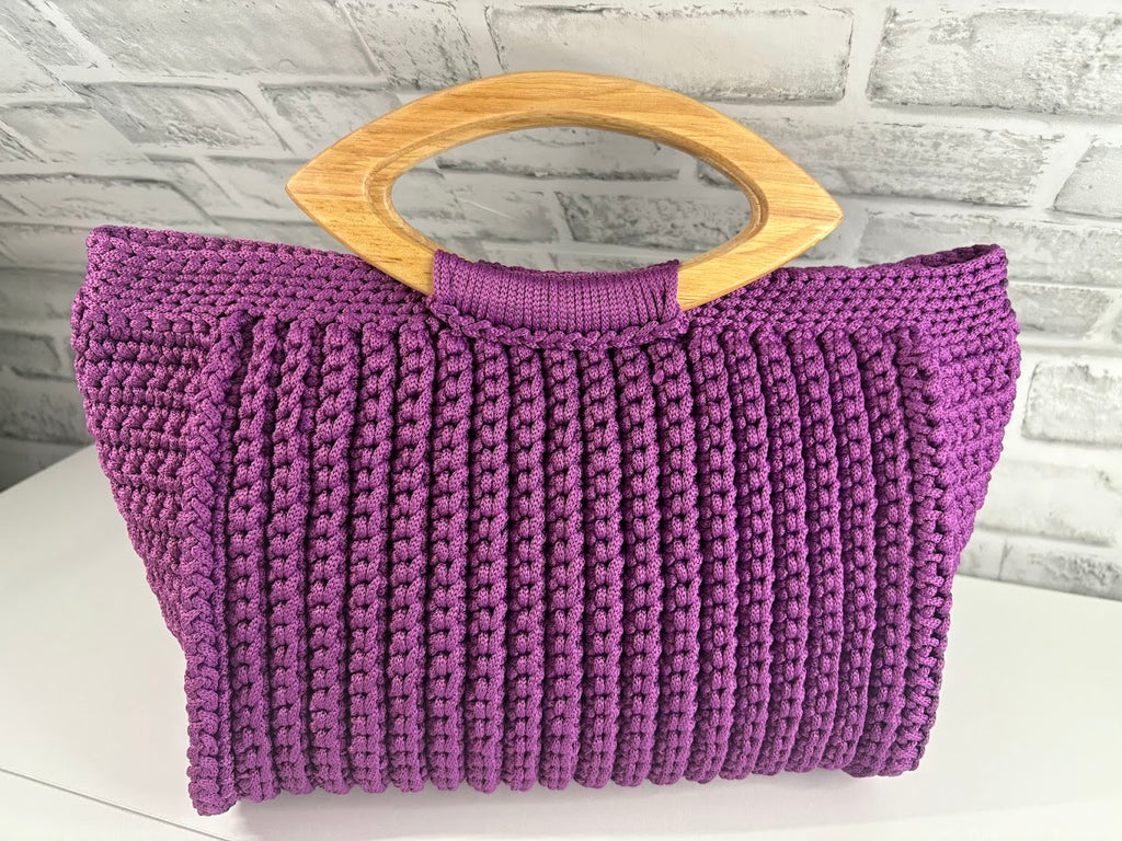 Purple Tote Handbag, Crochet Handbag, Purple Tote