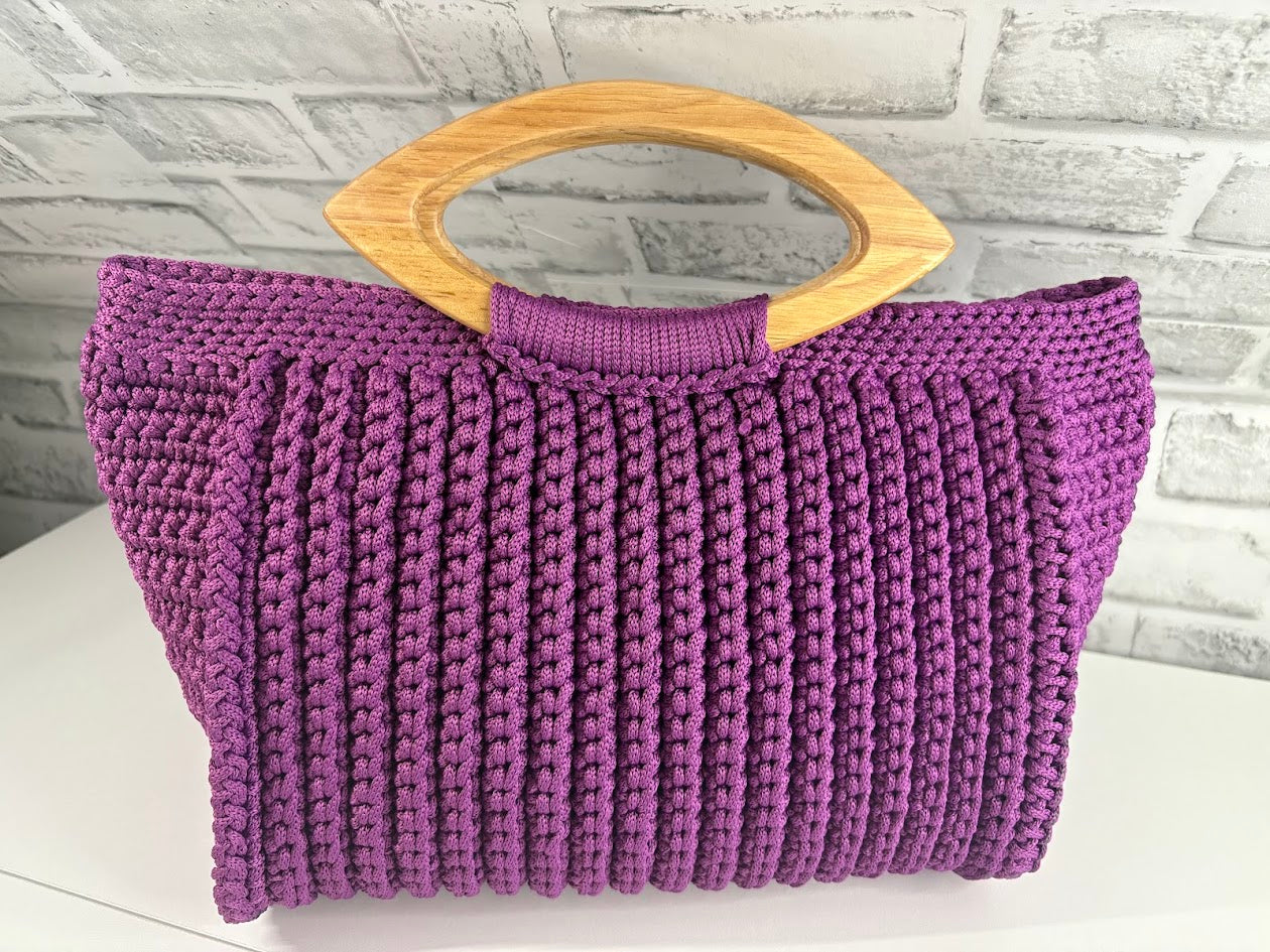 Purple Tote Handbag, Crochet Handbag, Purple Tote