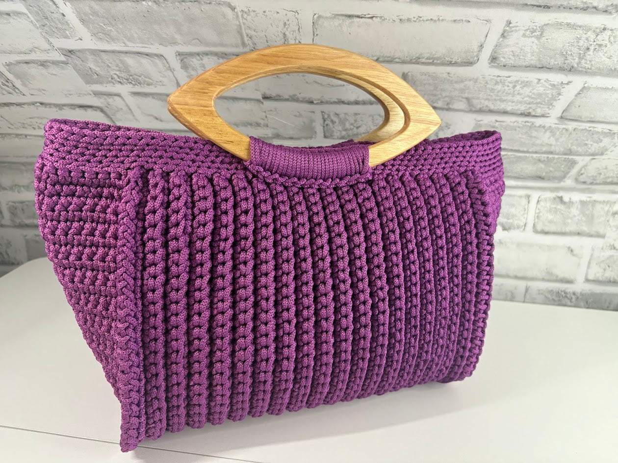 Purple Tote Handbag, Crochet Handbag, Purple Tote