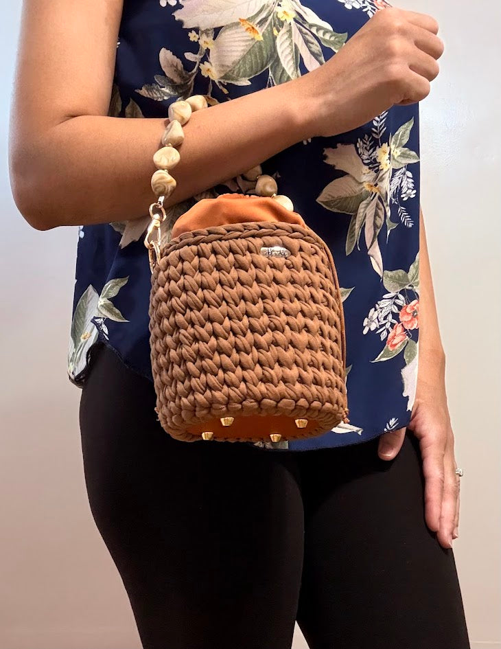 Brown Handbag, Crochet Handbag, Brown clutch