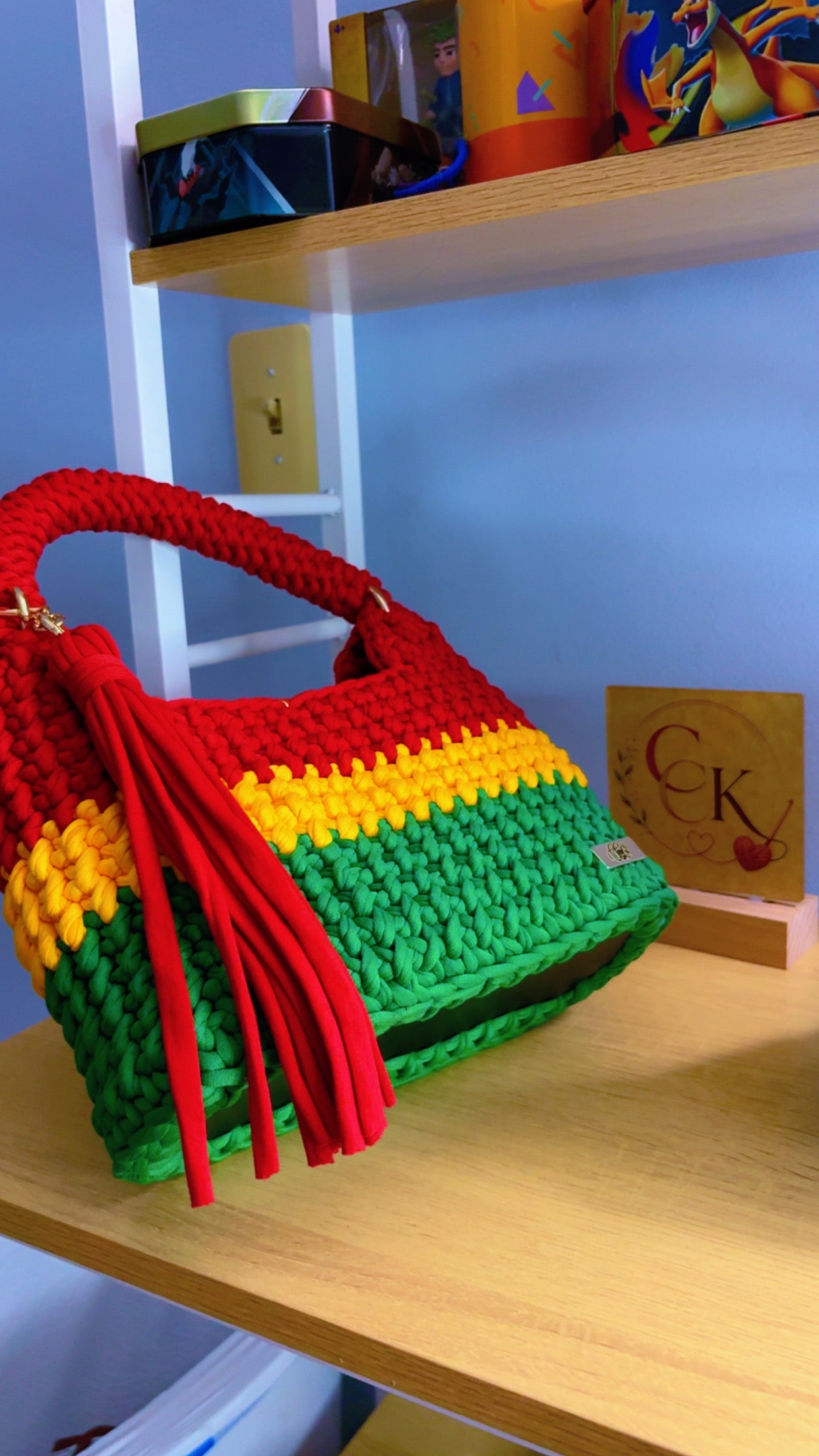 African Handbag, Crochet Handbag, Green, Red & Yellow Bag