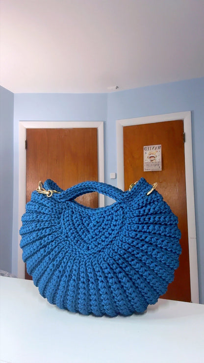 Blue Handbag, Crochet Handbag, Blue Bag