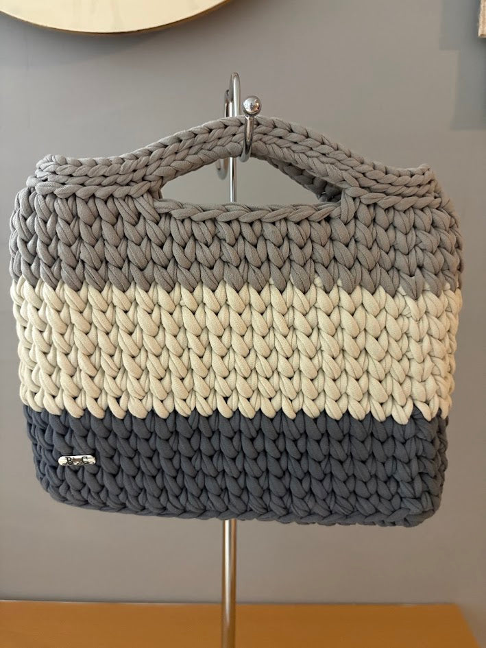Grey Handbag, Crochet Handbag, Grey clutch bag