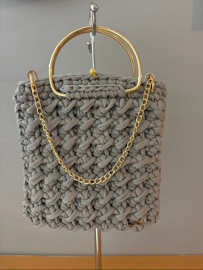 Grey Clutch Handbag, Crochet Handbag, Grey clutch