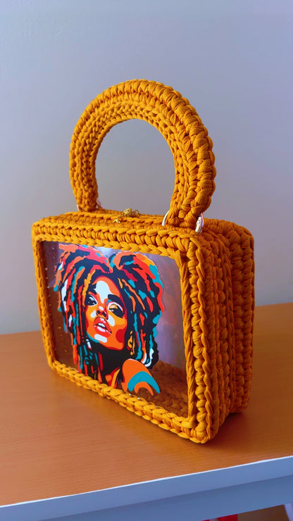 Custom Yellow Mustard Clutch Handbag, Crochet Handbag, Mustard clutch