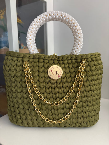 Military Green Handbag, Crochet Handbag, Green Purse
