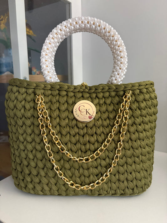 Military Green Handbag, Crochet Handbag, Green Purse