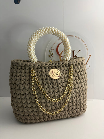 Sand  Handbag, Crochet Handbag, Beige Purse