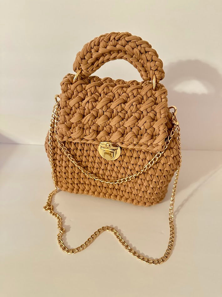 Brown Handbag, Crochet Handbag, Brown Purses