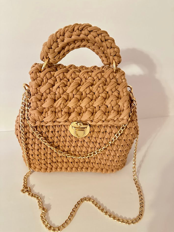 Brown Handbag, Crochet Handbag, Brown Purses