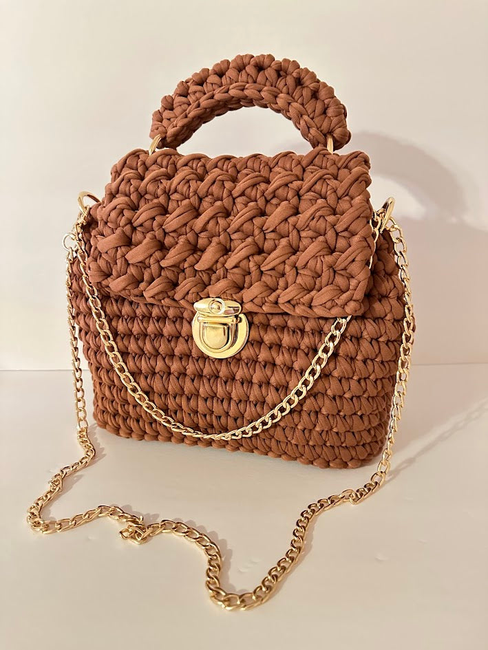 Brown Handbag, Crochet Handbag, Brown Purse