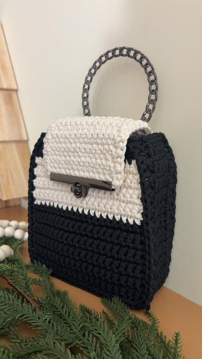 Black & White Clutch Handbag, Crochet Handbag,  clutch