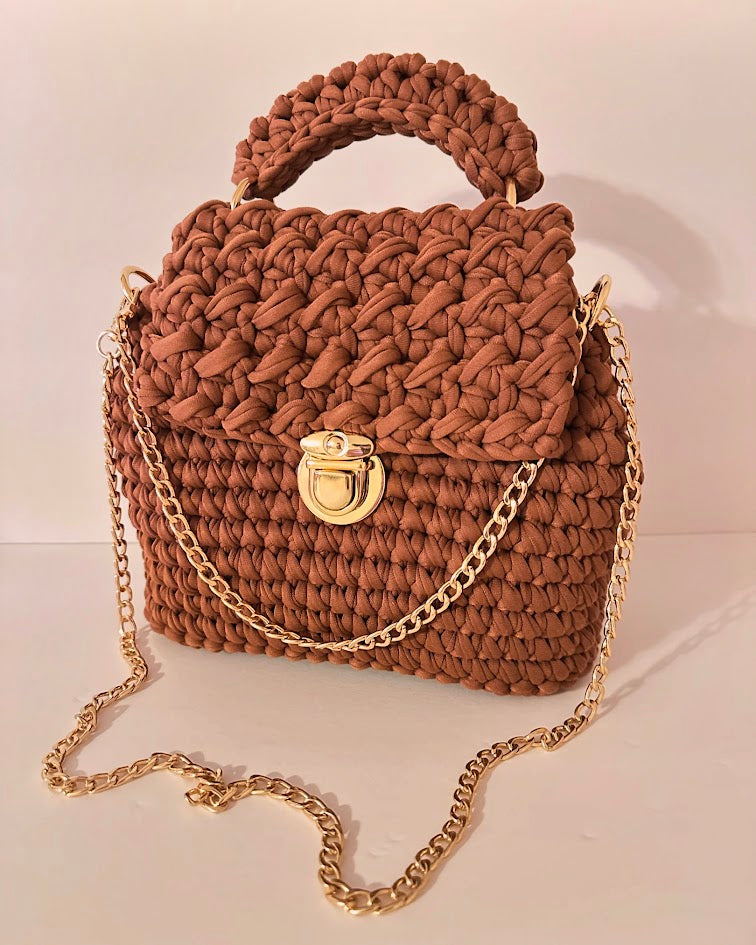 Brown Handbag, Crochet Handbag, Brown Purse