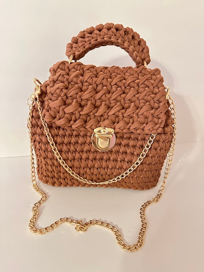 Brown Handbag, Crochet Handbag, Brown Purse