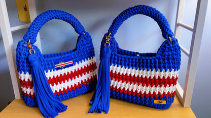 Cape Verde Handbag, Custom Crochet Handbag, Blue Bag