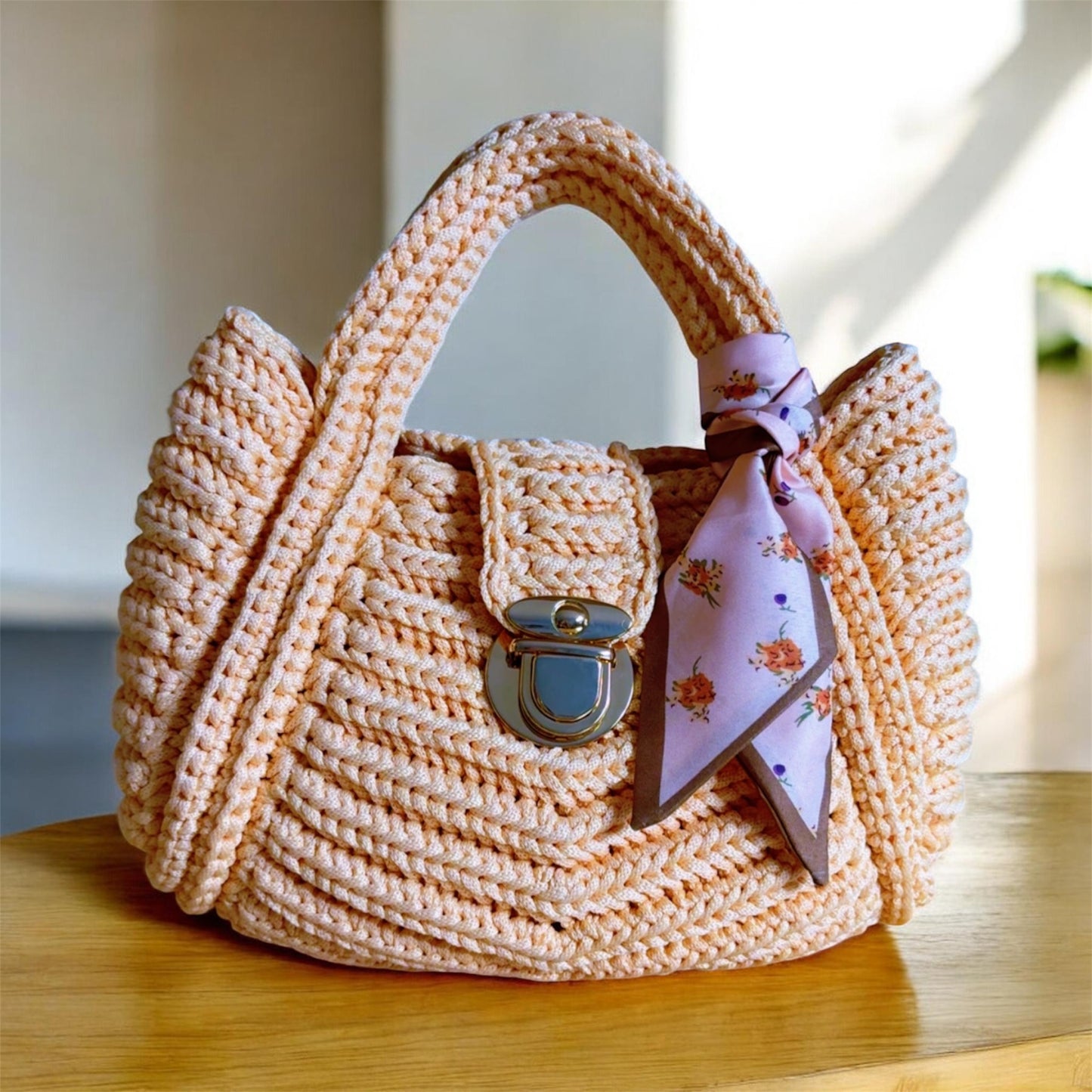 Beige  Handbag, Crochet Handbag, Beige Bag