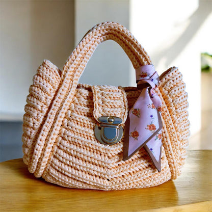 Beige  Handbag, Crochet Handbag, Beige Bag