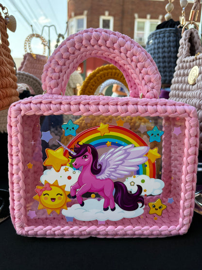 Custom Pink Unicorn Handbag, Kids Crochet Handbag, Unicorn Bag