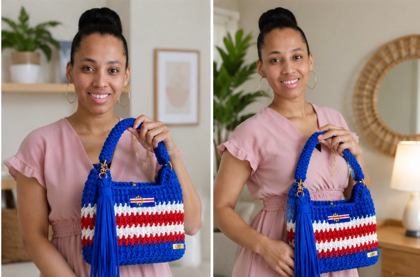 Cape Verde Handbag, Custom Crochet Handbag, Blue Bag