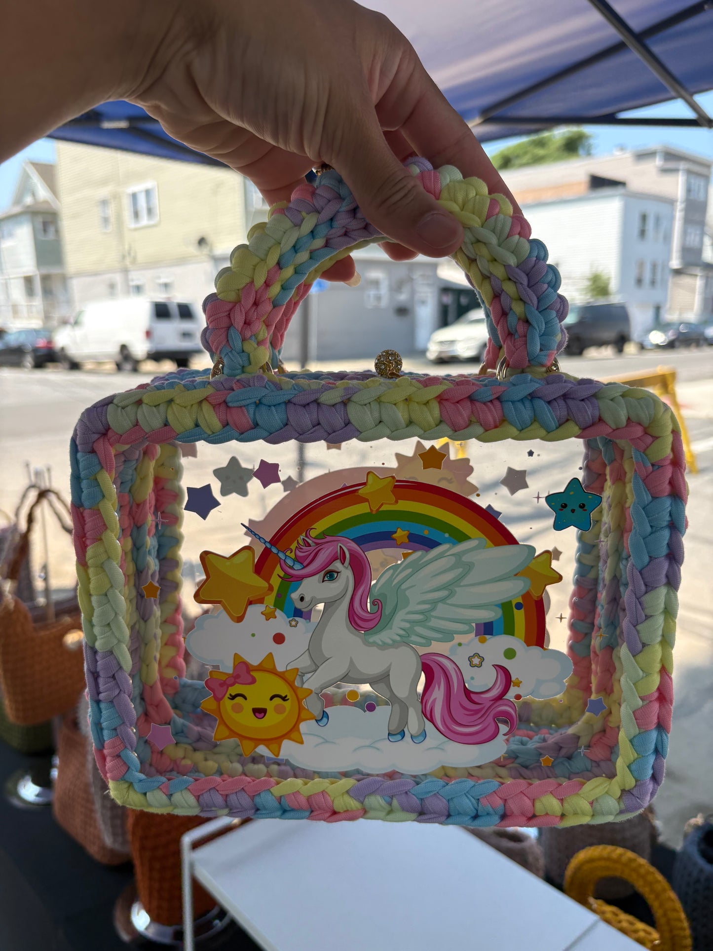 Custom Rainbow Unicorn Handbag, Kids Crochet Handbag, Unicorn Bag c