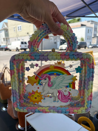 Custom Rainbow Unicorn Handbag, Kids Crochet Handbag, Unicorn Bag c