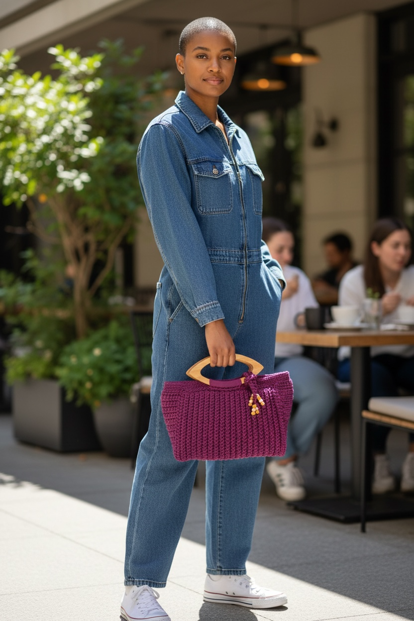 Purple Tote Handbag, Crochet Handbag, Purple Tote