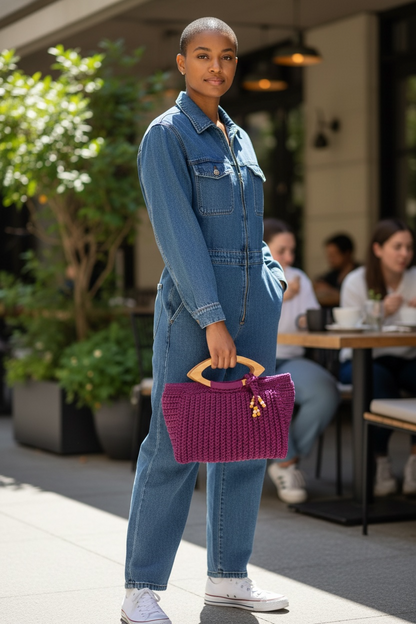Purple Tote Handbag, Crochet Handbag, Purple Tote