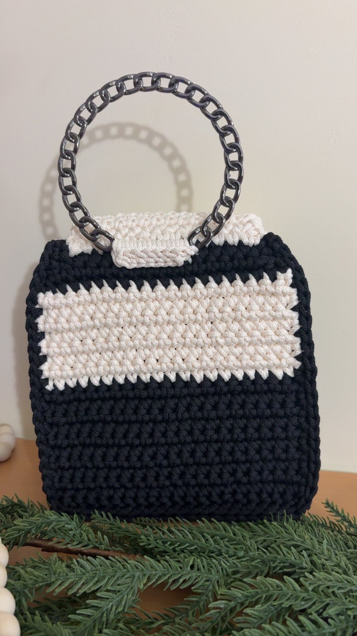 Black & White Clutch Handbag, Crochet Handbag,  clutch