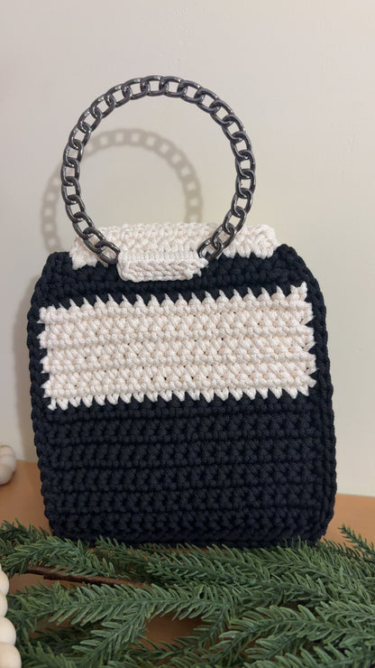 Black & White Clutch Handbag, Crochet Handbag,  clutch