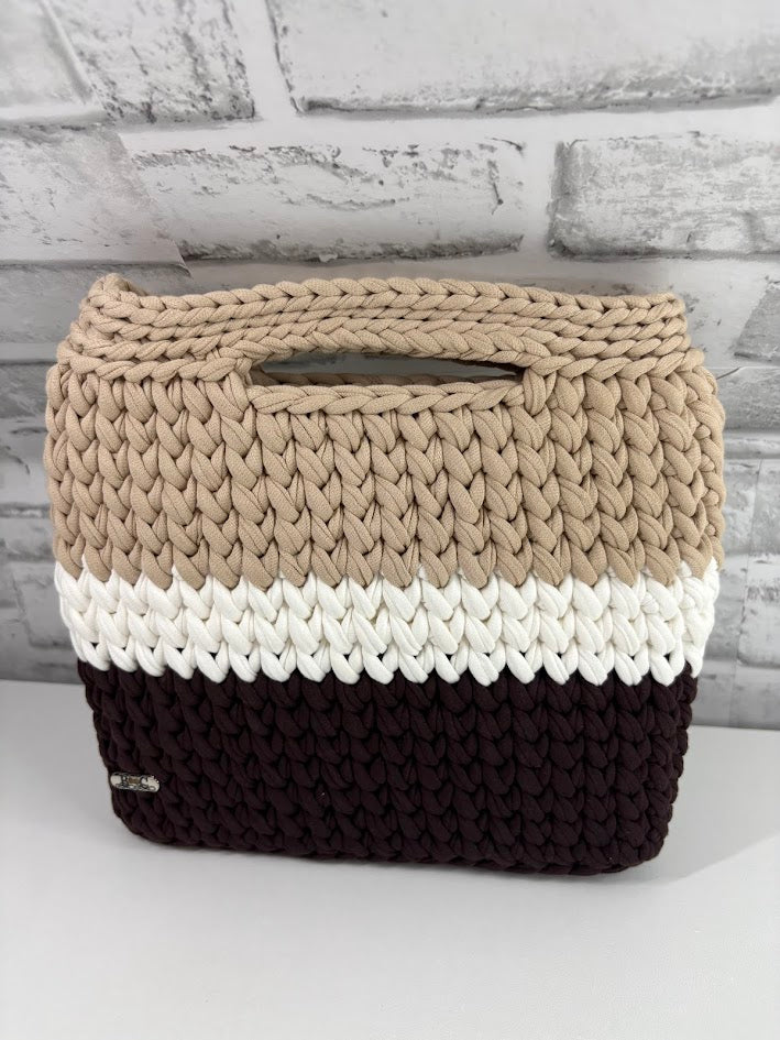 Brown Handbag, Crochet Handbag, Brown clutch bag