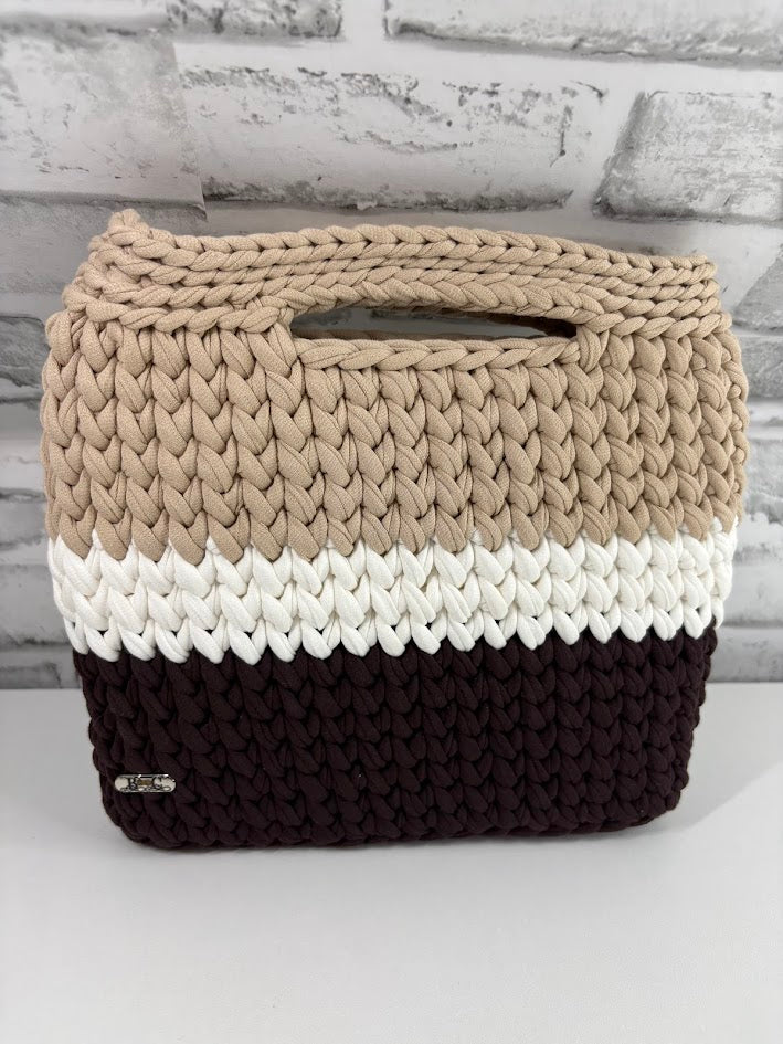 Brown Handbag, Crochet Handbag, Brown clutch bag