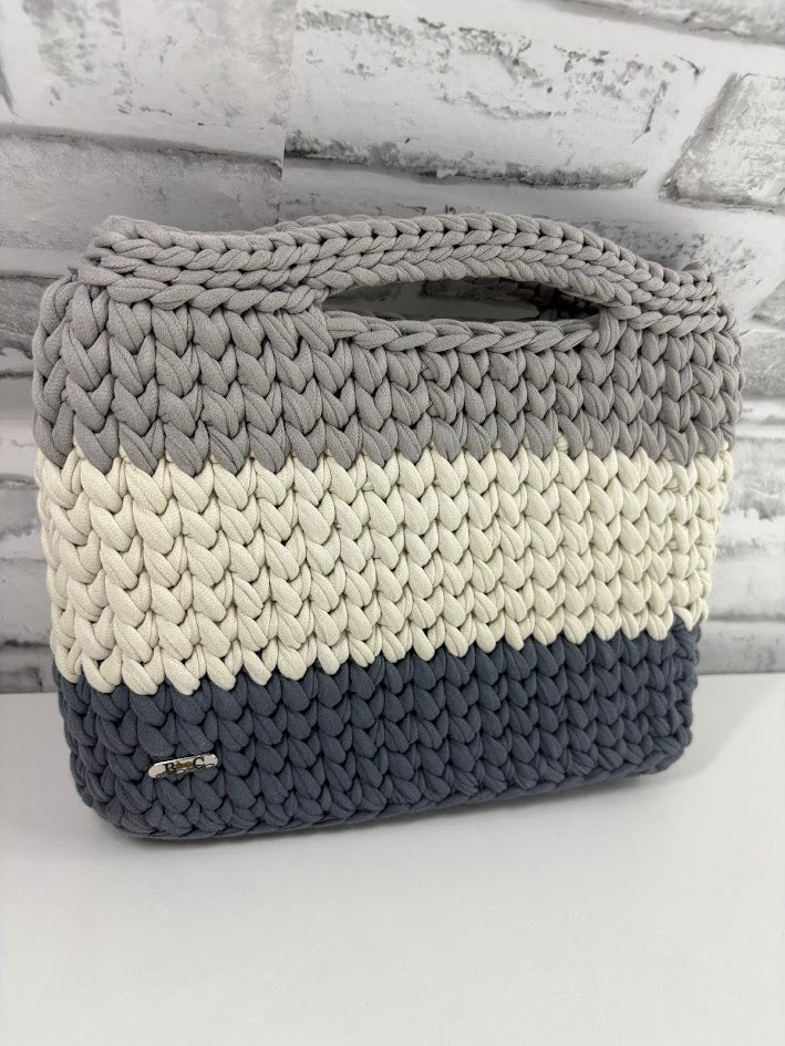 Grey Handbag, Crochet Handbag, Grey clutch bag