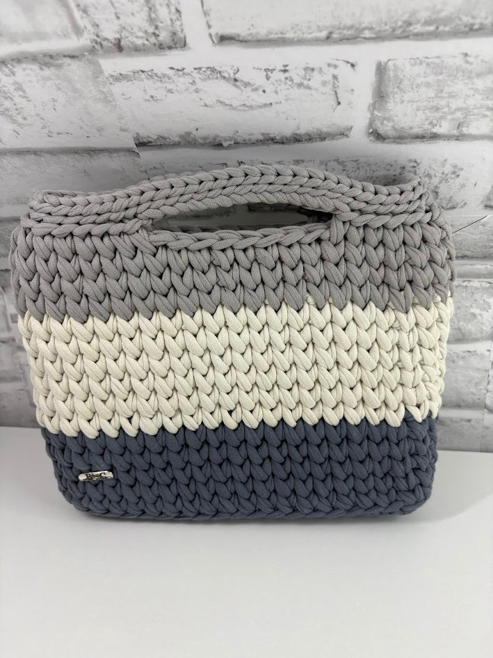Grey Handbag, Crochet Handbag, Grey clutch bag