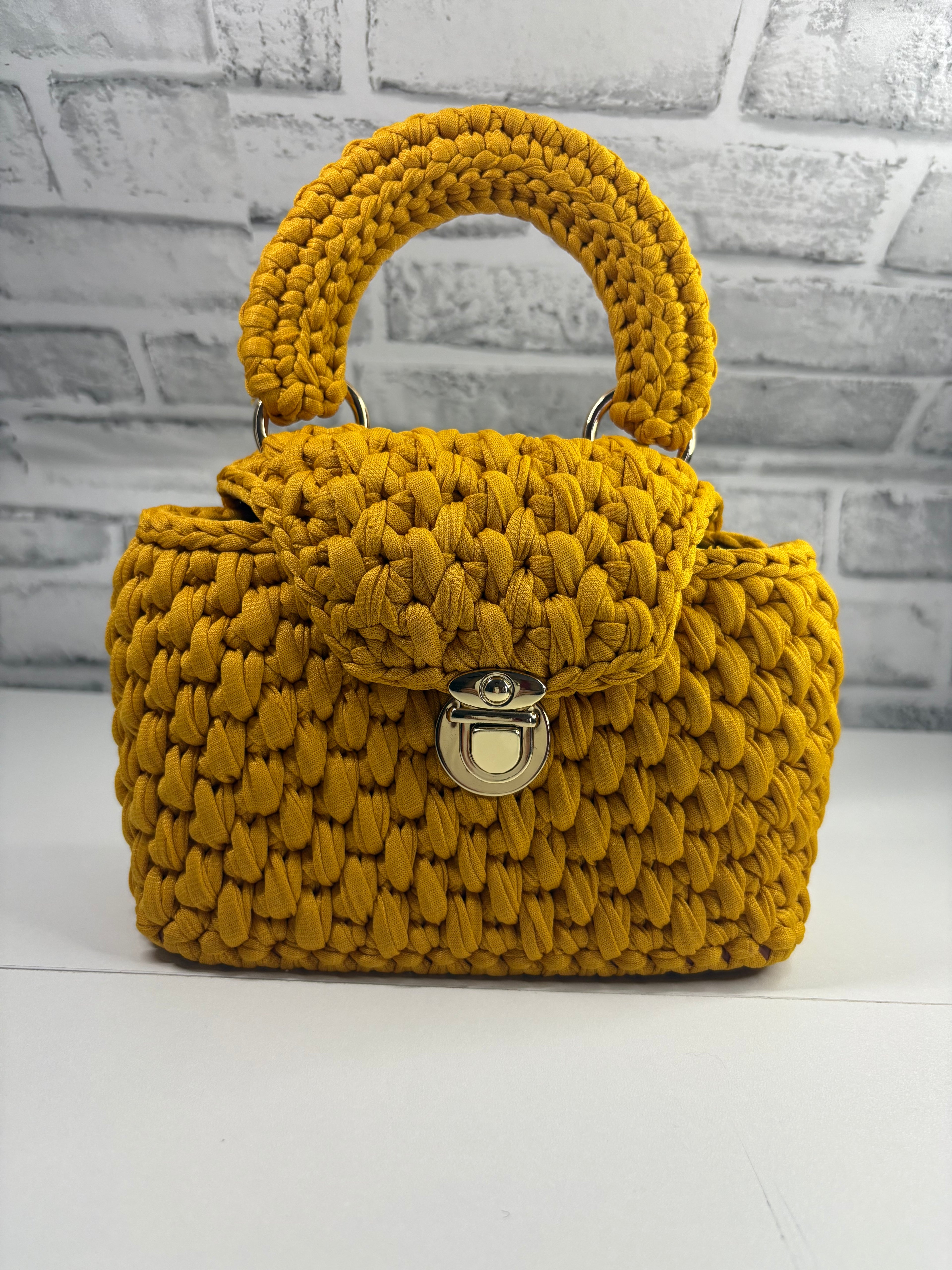 Yellow Clutch Handbag, Crochet Handbag, Yellow Msutard clutch