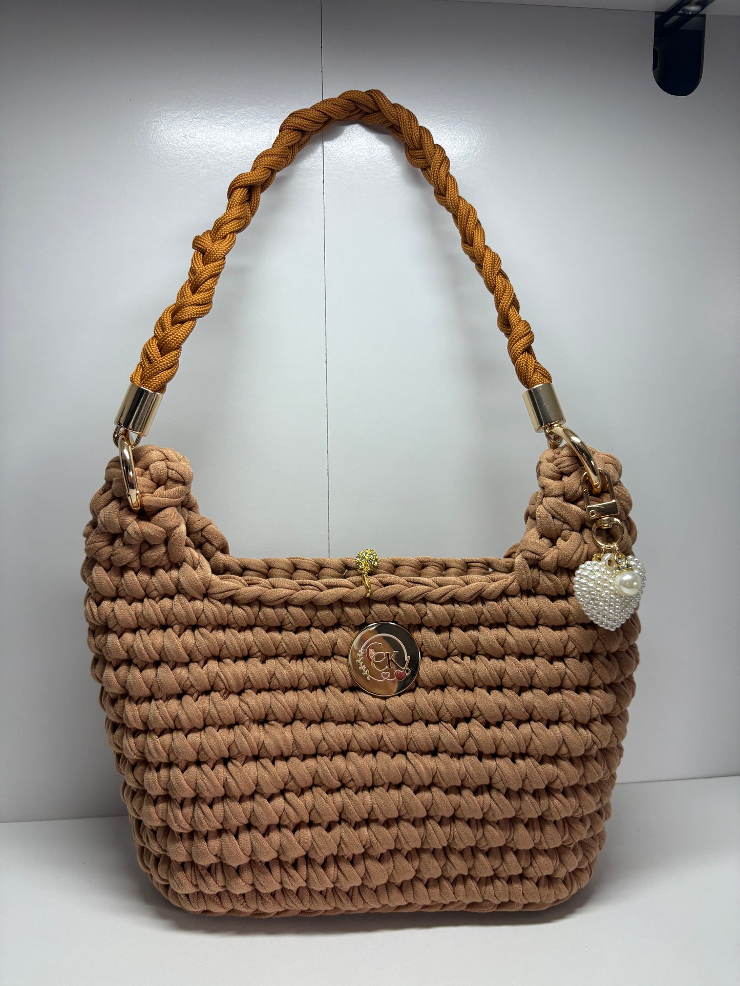 Brown Handbag, Crochet Handbag, Brown  Purse