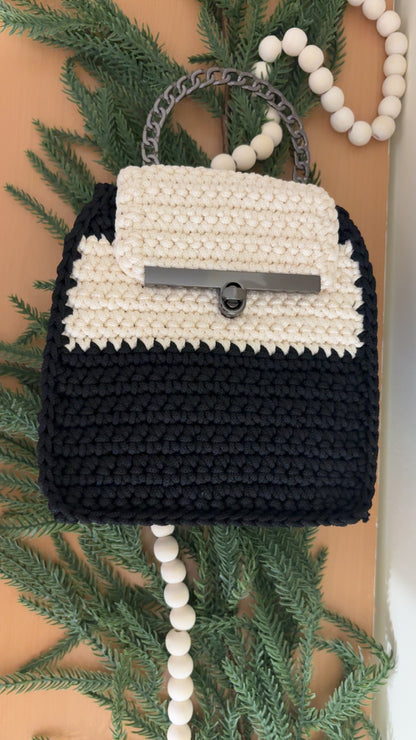 Black & White Clutch Handbag, Crochet Handbag,  clutch