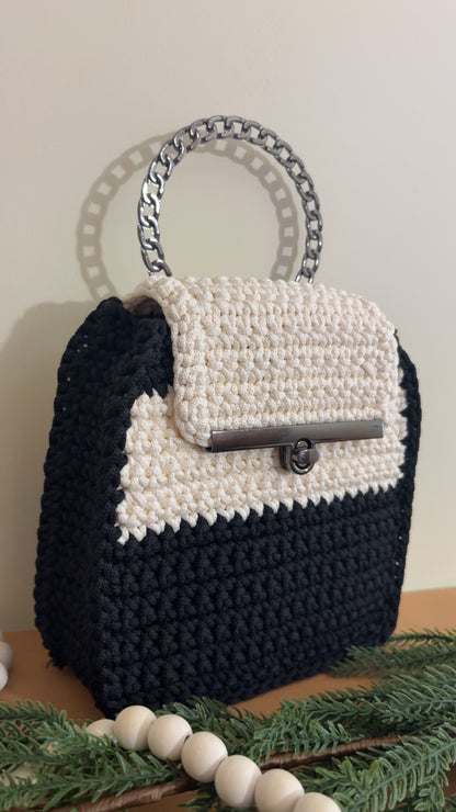 Black & White Clutch Handbag, Crochet Handbag,  clutch