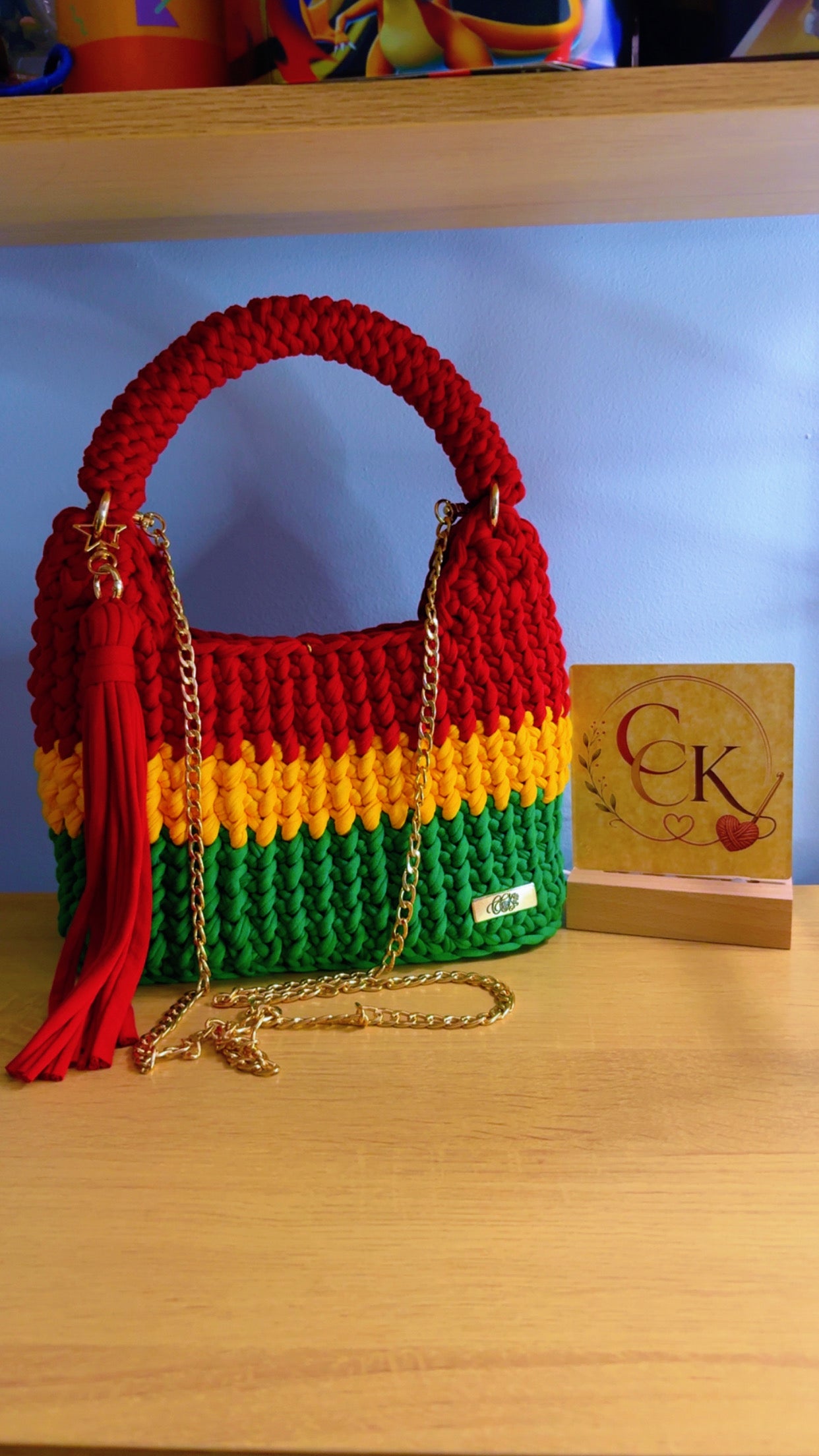 African Handbag, Crochet Handbag, Green, Red & Yellow Bag