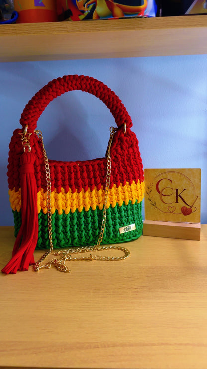 African Handbag, Crochet Handbag, Green, Red & Yellow Bag