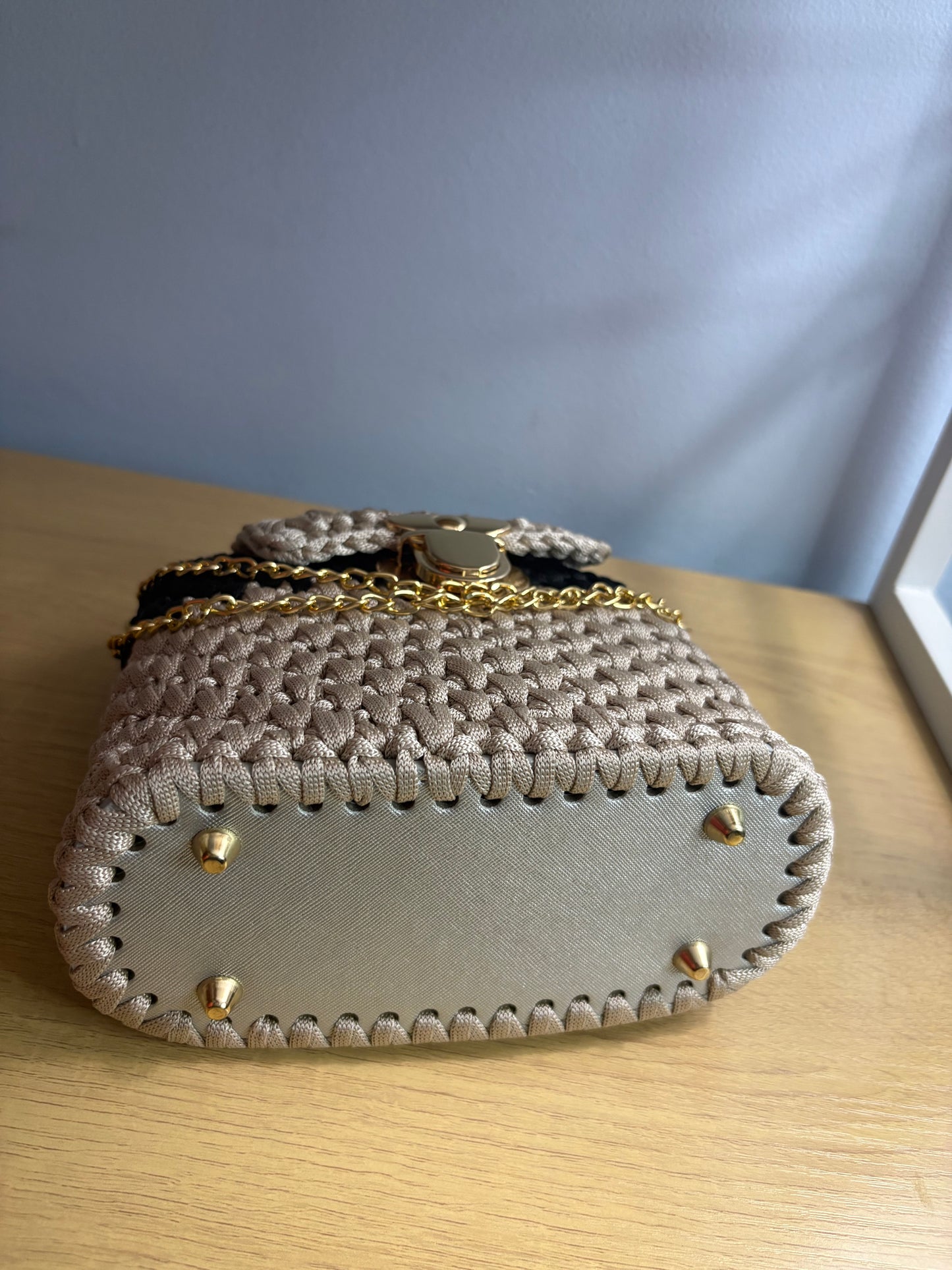 Black & Beige Clutch Handbag, Crochet Handbag,  clutch